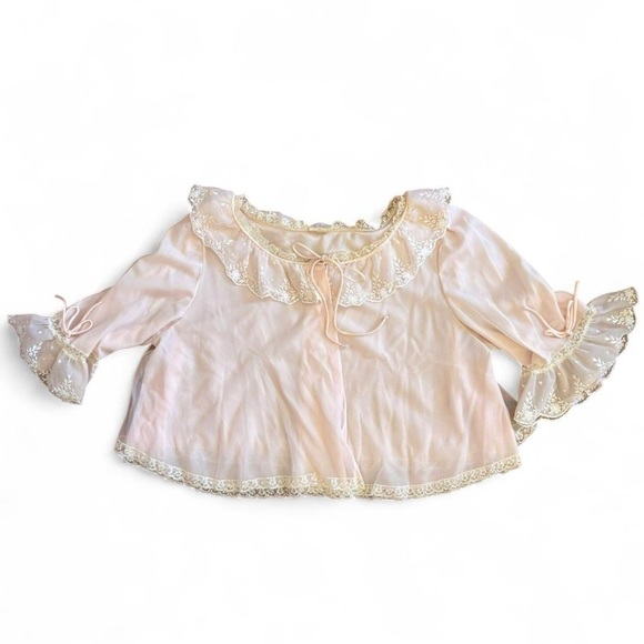 Vintage Tops - SOLD Vintage Sheer Ruffle Lace Blouse in Pale Pink